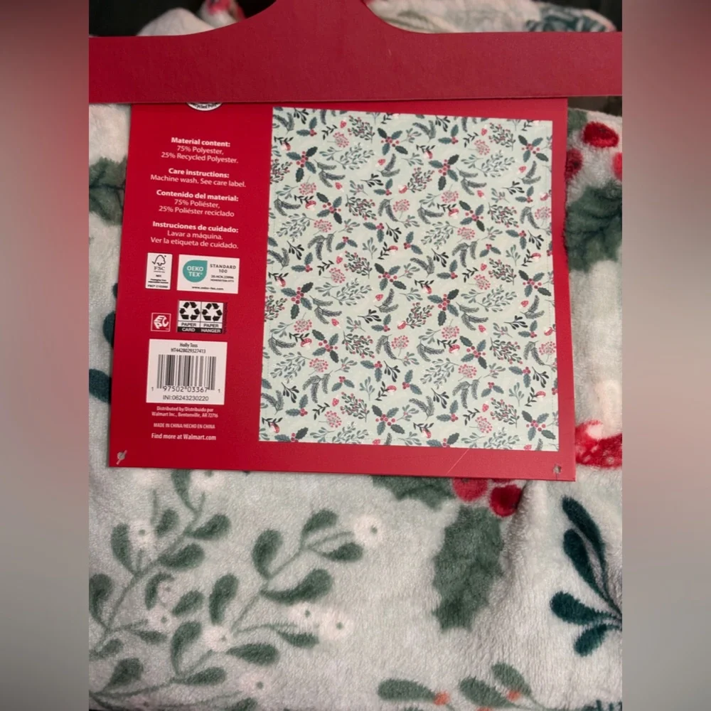 Holiday Time Festive Velvet Plush Throw - Red and Green